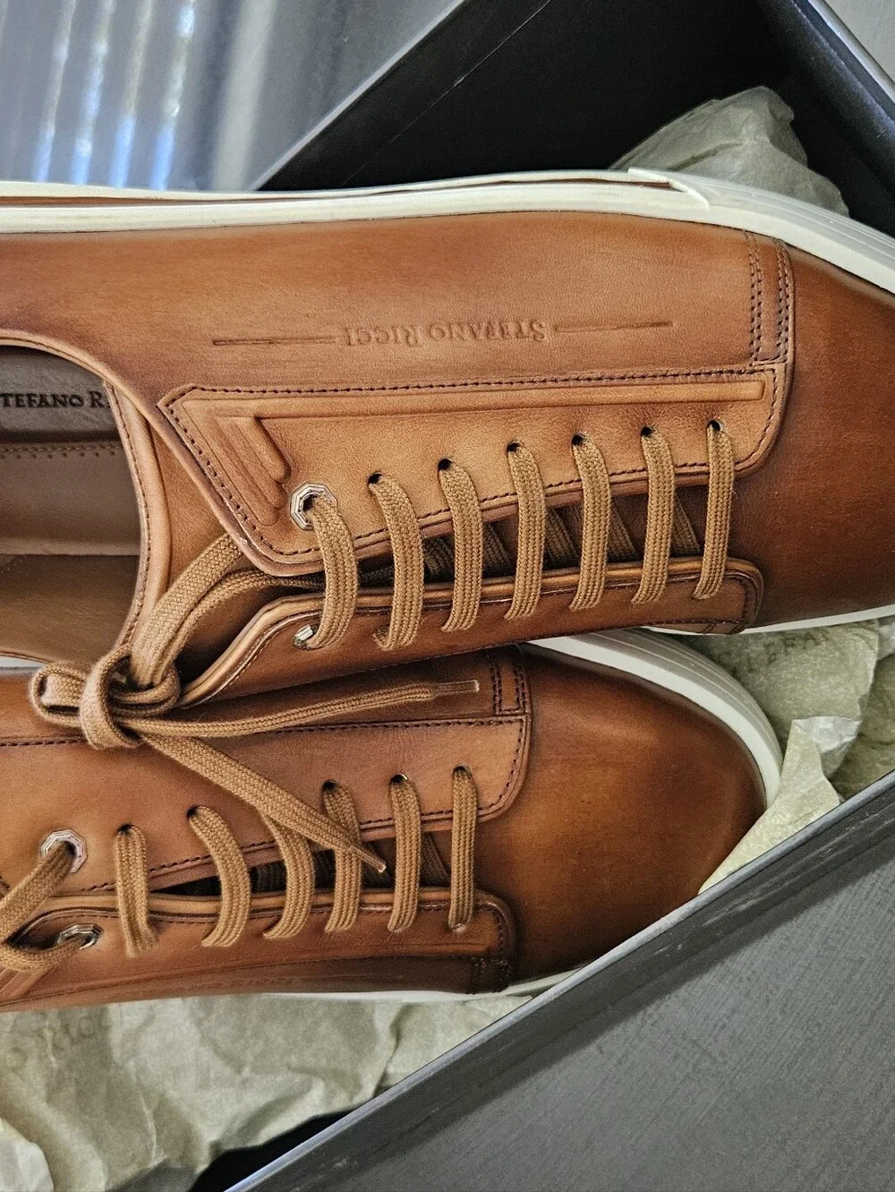 Stefano Ricci Brown Leather Low-Top Sneakers with White Sole